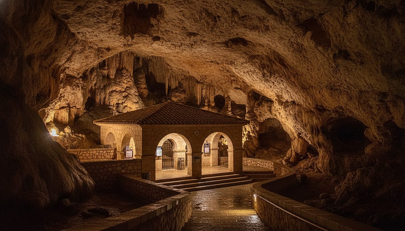 Kassagebouw en ingang van de Coves del Drach in Porto Cristo op Mallorca